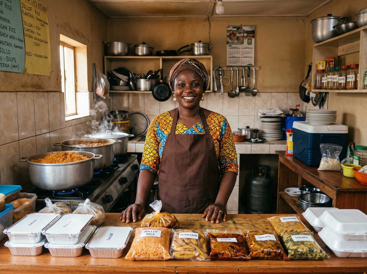 Nigerian restaurant owner managing orders on Olybe